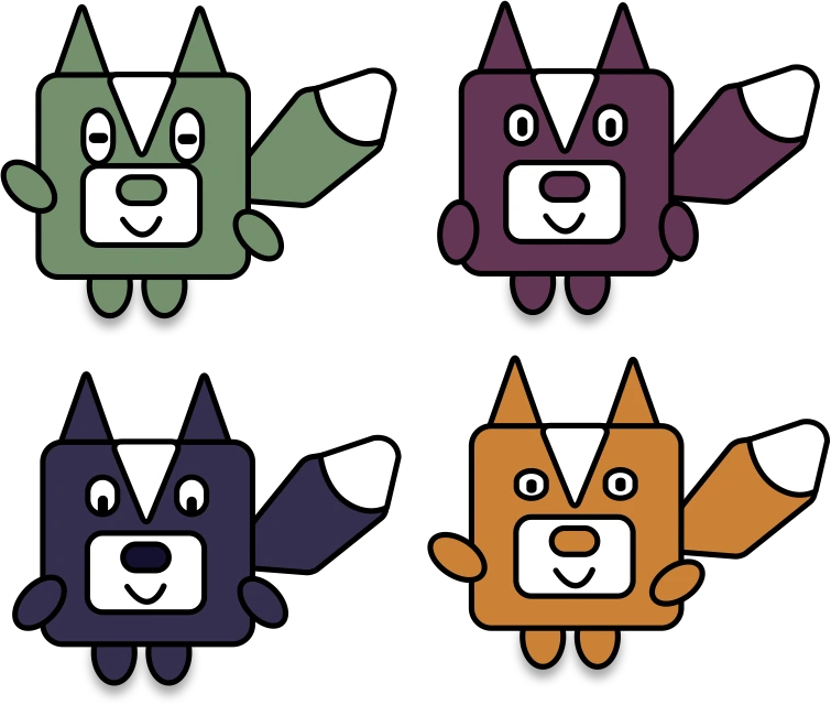 Illustration of a team of different colour dogs